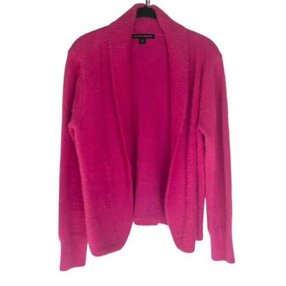 Boston Proper Plush Short Open Front Cardigan Rolled Collar Small Fuchsia Pink - Picture 4 of 6